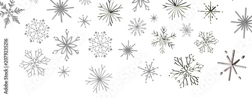 Vászonkép Beautiful, intricate silver snowflakes randomly scattered across a clean white b