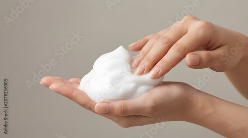 Hands holding pure white cleansing foam in darkness