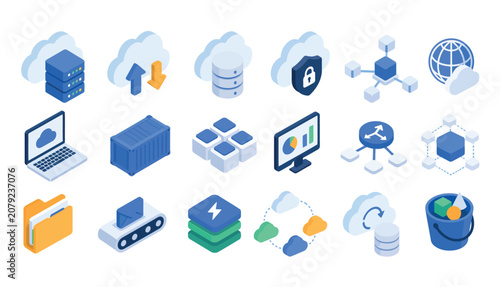 Technology icons on white background.