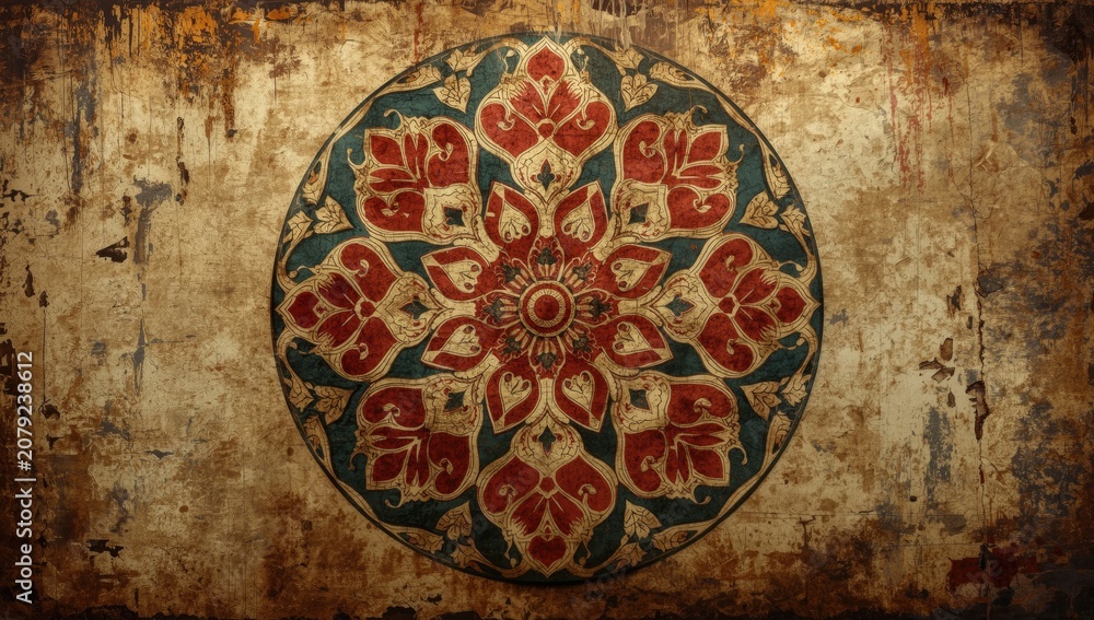 Obraz premium Decorative circular design on an aged textured surface