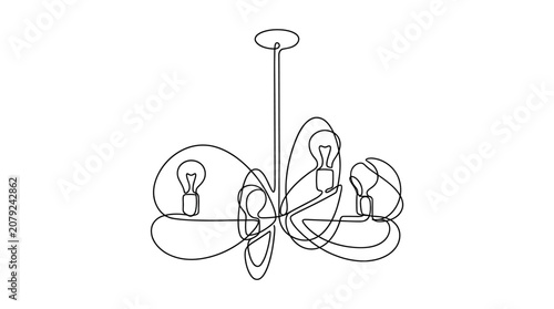 Tableau sur toile Abstract Chandelier Line Art Drawing, Modern Lighting Fixture Illustration