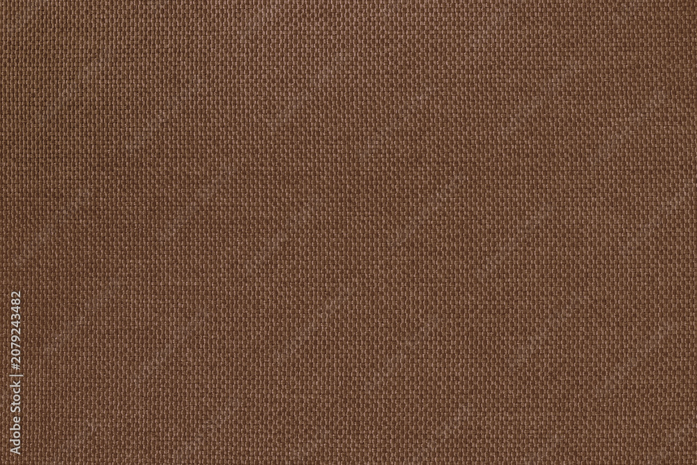 Fototapeta premium Dark brown linen fabric cloth texture for background, natural textile pattern.