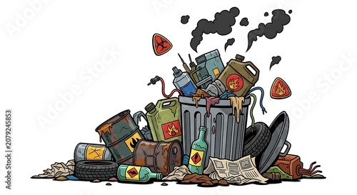 Cartoon Hazardous Waste Pile Smoking on White Background