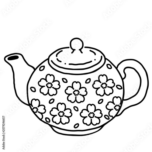 Floral Teapot Coloring Page Illustration