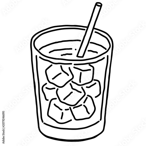 Illustration of Matcha Drink with Ice Cubes Coloring Page 