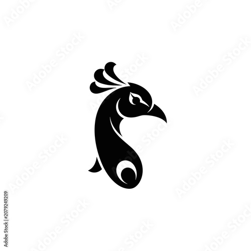 Abstract black bird or swan silhouette with circular elements