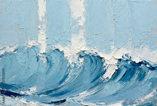 Blue ocean wave cresting with white foam, realistic texture