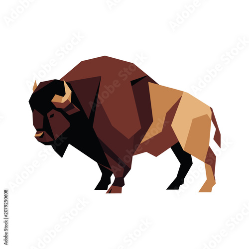Geometric low poly buffalo illustration with brown and orange earth tones