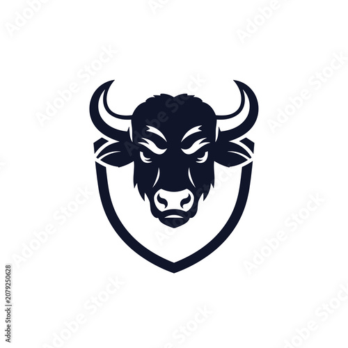 Minimalist blue buffalo head shield logo with sleek curved lines