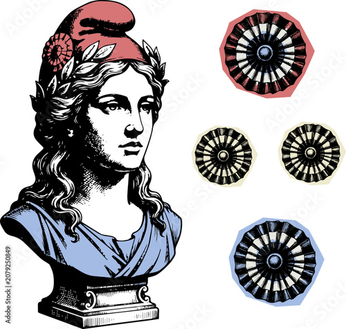 Foto Marianne bust illustration with french revolution cockades for bastille day mari