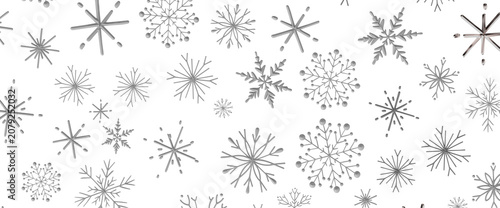 Obraz na plátně Seamless pattern of diverse gray snowflakes on a clean white background