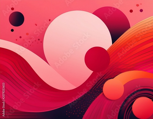 modern bold red and pink poster background vibrant geometric circular shapes dot art
