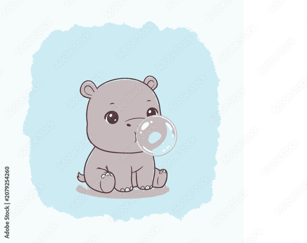 Fototapeta premium Cute Cartoon Baby Hippo Animal.