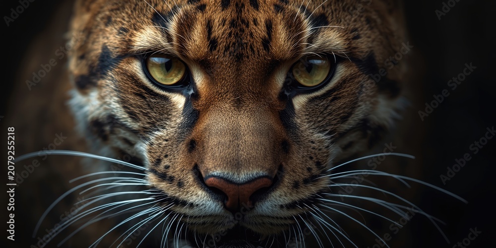 Obraz premium Close-up of a leopard's face with intense gaze