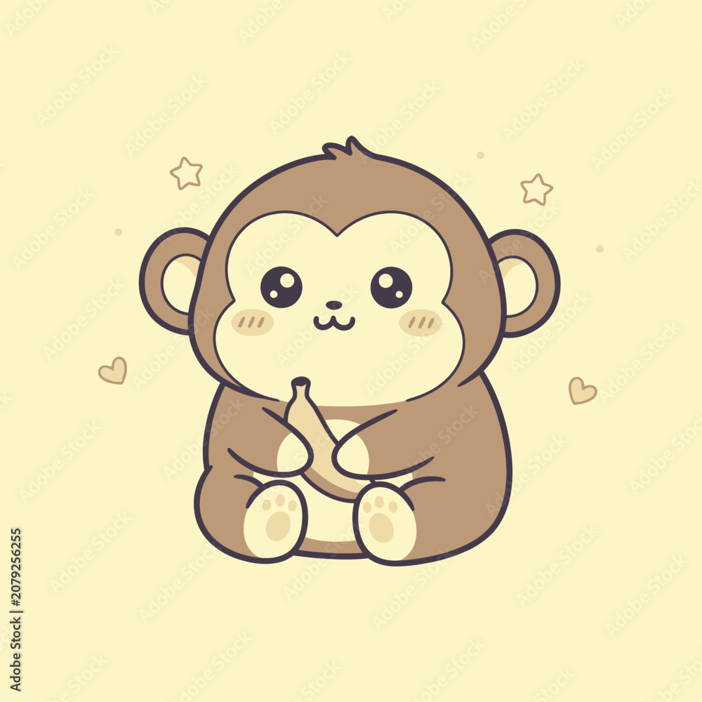 Fototapeta premium Cute Cartoon Monkey Sitting Down.
