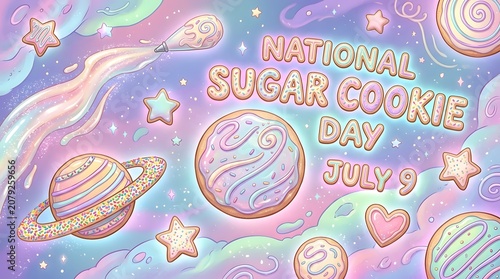 National Sugar Cookie Day Sugar Cookie Galaxy Surreal Space Vector Illustration