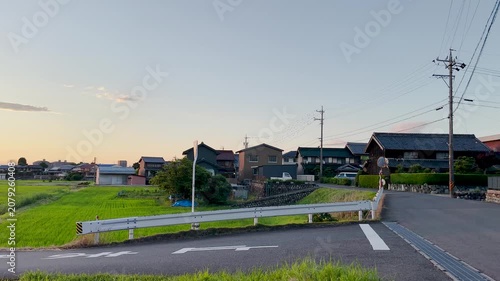Country Road Intersection Surrounded by Rice Fields in Japan
