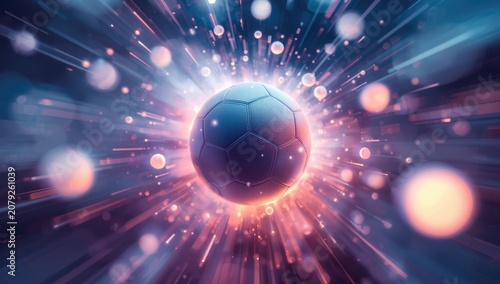Swift soccer ball cutting through glowing magical bursts