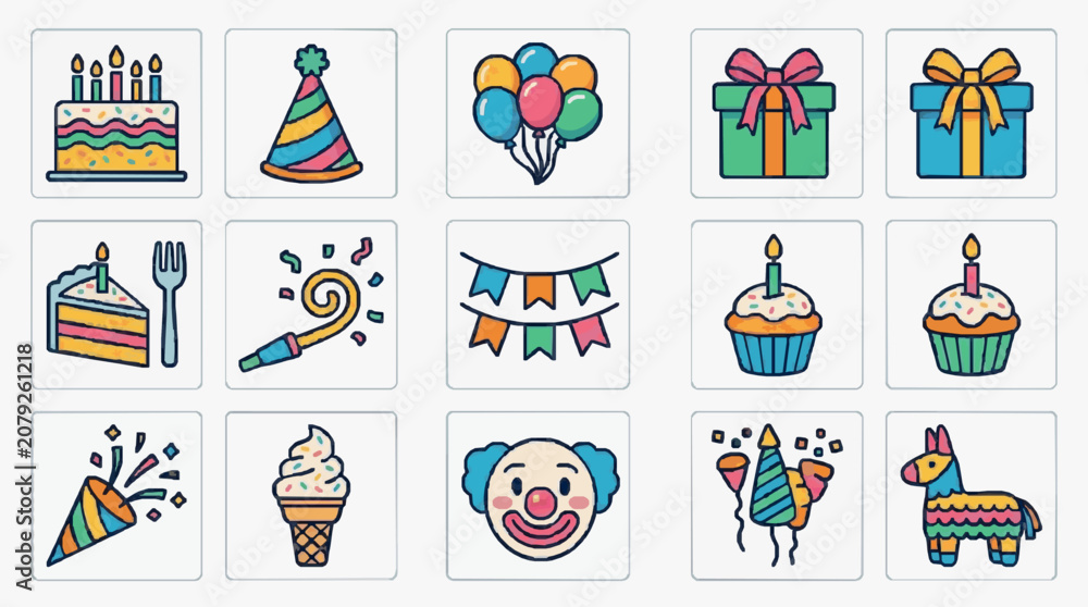 Naklejka premium Illustrated Birthday Party Celebrations.