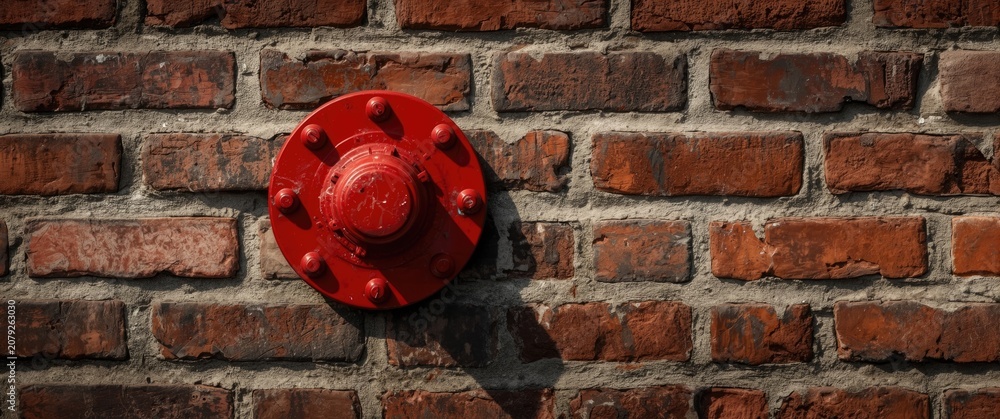 Fototapeta premium Red fire hydrant on a brick wall