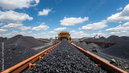 Industrial coal conveyor belt system at a large mining facility