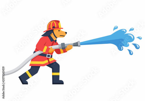 Cartoon firefighter spraying water