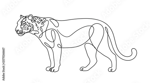 Photography Continuous Line Art of a Leopard, Minimalist Animal Drawing, Elegant Wild Cat Si