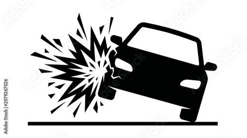 Bild auf Leinwand Black and White Car Crash Accident Icon Illustrating a Vehicle Collision Impact