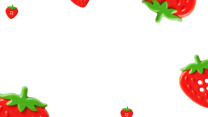 Fresh Strawberry Corner Border Cute Fruit Summer Decorative Rectangle Frame Vector Illustration