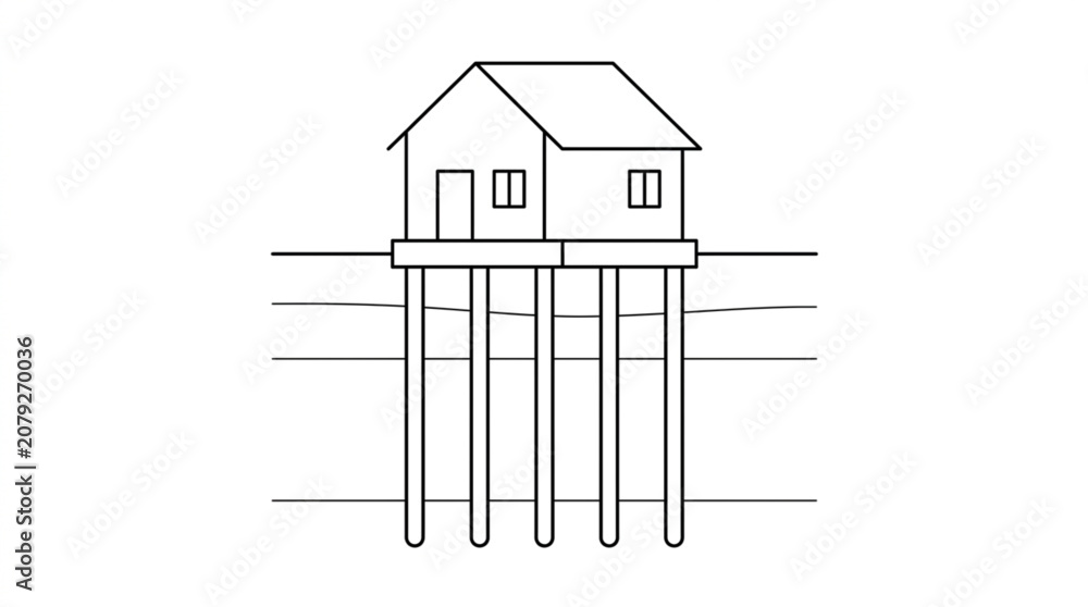 Obraz premium House Pile Foundation Structural Line Art Diagram