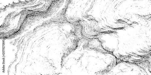 Quadro su tela Abstract black and white hand drawn topography line art background with rustic s