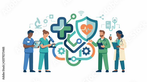 Medical professionals with healthcare symbols (3)