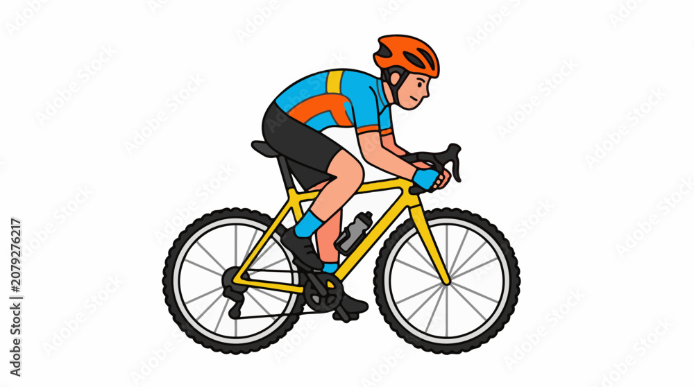 Fototapeta premium A cyclist rides a yellow bicycle