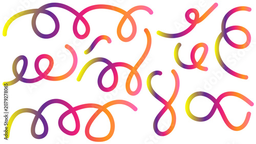Colorful Gradient Curved Line Collection with Abstract Ribbon Shapes, Modern Fluid Design, Decorative Swirls and Creative Graphic Elements