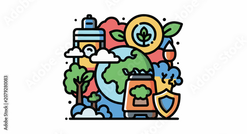 Earth with eco friendly icons around.