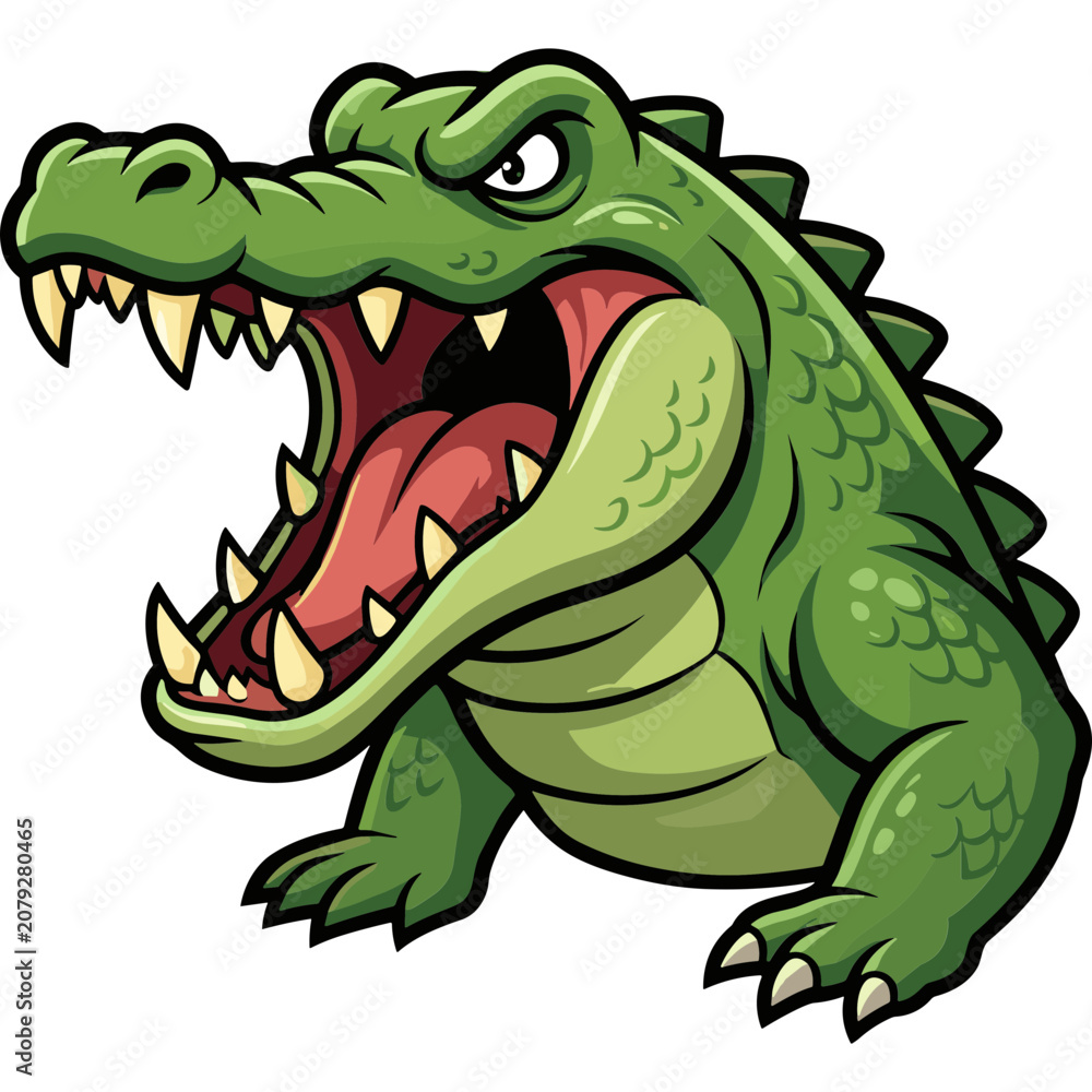 Obraz premium A cartoon crocodile with sharp teeth and scaly skin appears angry.