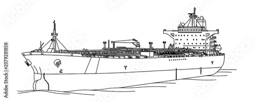 Large Industrial Oil Tanker Ship Vector for Maritime Energy Transport and Global Bulk Cargo Shipping Technical Line Drawing for Nautical Engineering and Marine Logistics Design