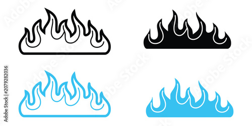 Konstfotografi Fire flame icon set, burning blaze symbol, heat and combustion graphic element v