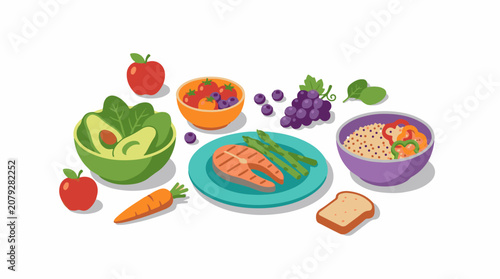A colorful illustration of various healthy foods (6)
