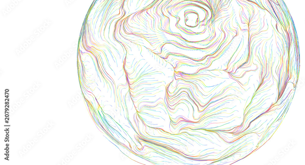 Fototapeta premium Whimsical sphere illustration with vibrant rainbow streams flowing organically across surface