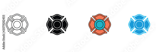 Fotografie Fire department Maltese cross icon set, firefighter emergency rescue emblem symb