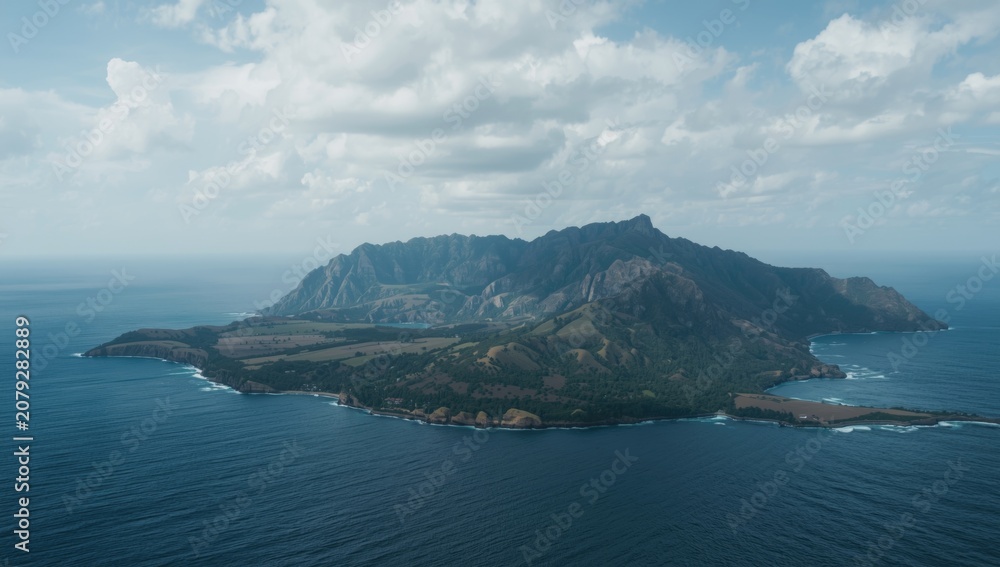Fototapeta premium Aerial view of an island surrounded by ocean