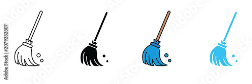 Quadro su tela Broom cleaning icon set, floor sweeping tool symbol, household janitorial and ma