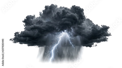 Dark storm cloud with lightning bolt.