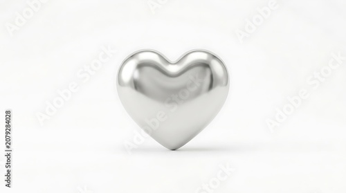 Shiny Metal Heart Symbol Isolated White.