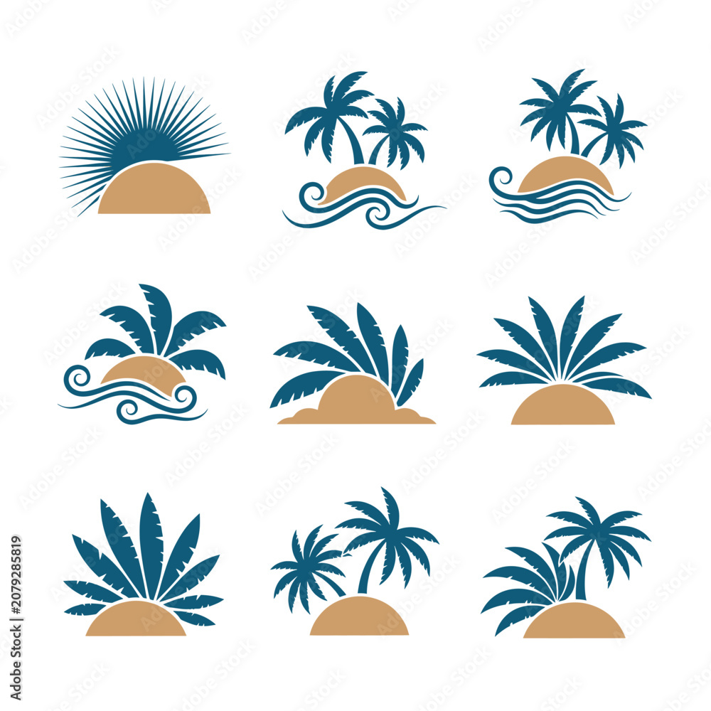 Obraz premium Tropical Palm Tree Icon Set.