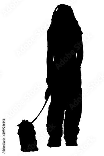 Young woman with summer clothes standing with dog pet