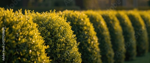 Well maintained golden privet shrubbery trimmed