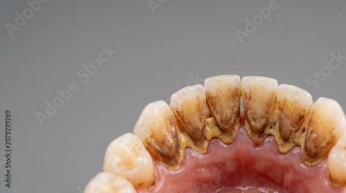 Close Up of Human Teeth with Heavy Plaque and Tartar Buildup dirty teeth