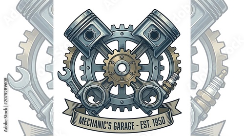 Mechanic Garage Vintage Industrial Logo.